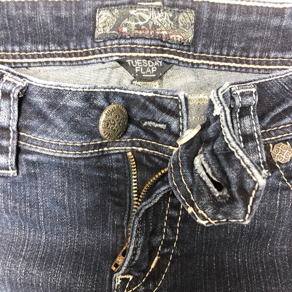 Silver Jeans • Slim Boot Tuesday Flap Jeans Sz 27 - Picture 6 of 12
